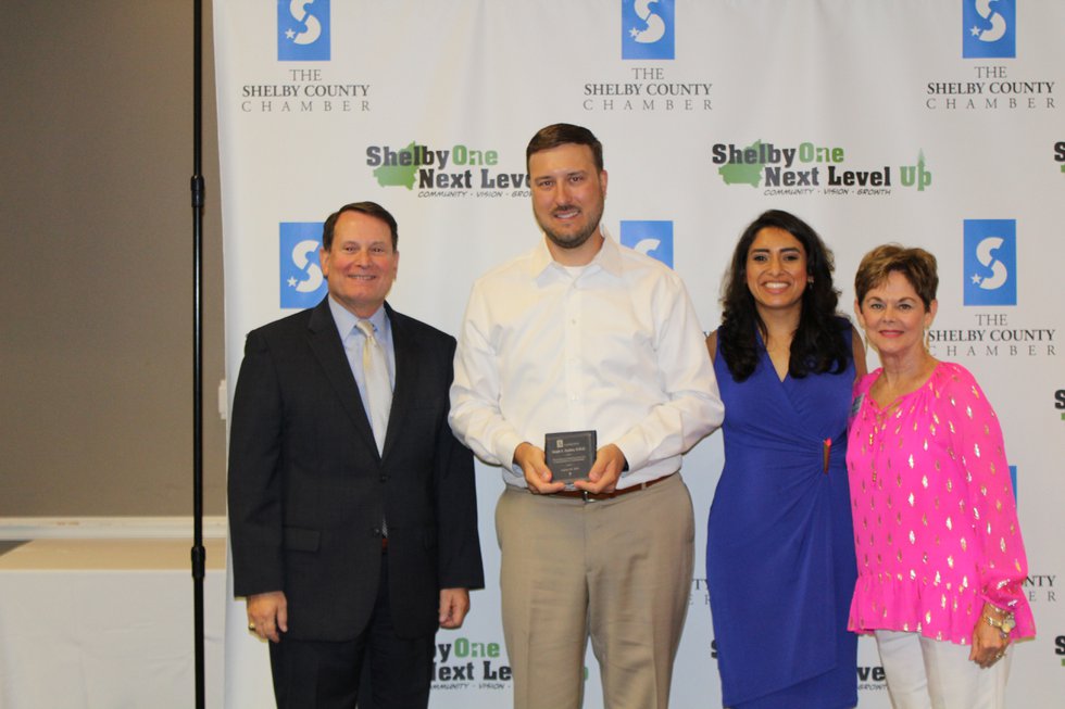 Joseph A. Zanthos, D.M.D. at Premier Family Dentistry accepts his award from the Shelby Chamber
